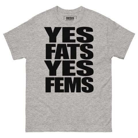 Product mockup Yes Fats Yes Fems T-Shirt